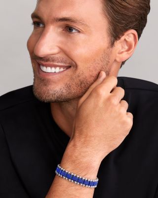 Men's Stainless Steel Anthem Ultramarine Ceramic Caviar Bead Bracelet - Exclusive