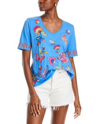 Johnny Was Gracey Trapunto Embroidered V Neck Top