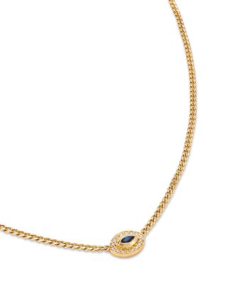 14K Yellow Gold Curb Chain Marquise Blue Sapphire Halo Necklace, 16"