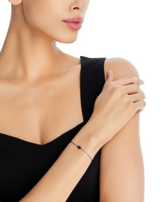 14K Yellow Gold Midi Bitty Diamond Hamsa Gray Silk Cord Bracelet