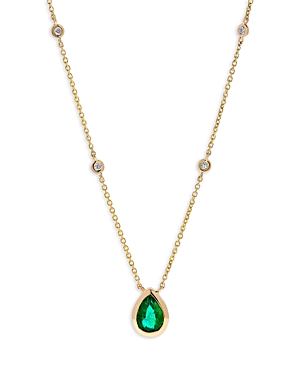 Bloomingdale's Emerald & Diamond Pear Shaped Pendant Necklace In 14k Yellow Gold In Emerald/gold