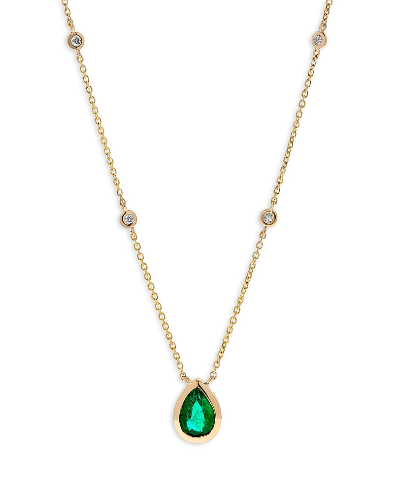 Bloomingdale's Emerald & Diamond Pear Shaped Pendant Necklace In 14k Yellow Gold In Emerald/gold