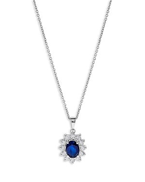 Bloomingdale's Blue Sapphire & Diamond Halo Starburst Pendant Necklace In 14k White Gold In Sapphire/white