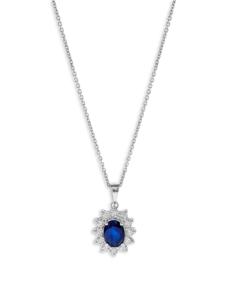 Bloomingdale's Blue Sapphire & Diamond Halo Starburst Pendant Necklace In 14k White Gold In Sapphire/white