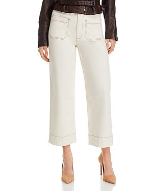 Bagatelle Contrast Stitch Crop Wide Leg Pants In White