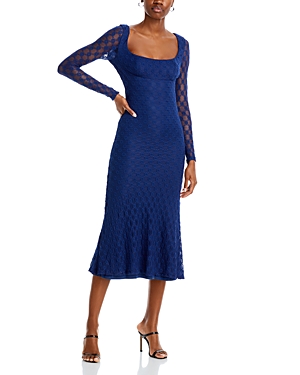 Bardot Adoni Long Sleeve Lace Overlay Midi Dress In Navy