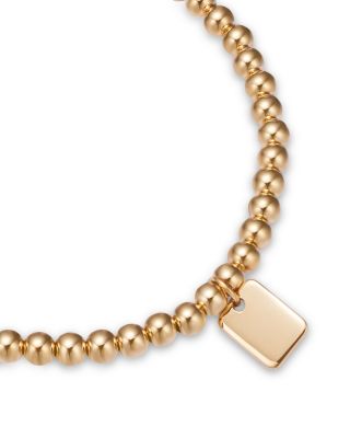 Mini Dog Tag Beaded Bracelet in 14K Yellow Gold