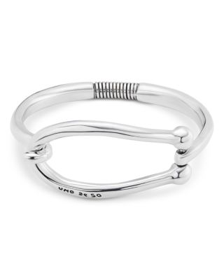  Sterling Silver Plated Rigid Bracelet with Large Link and Inner Spring