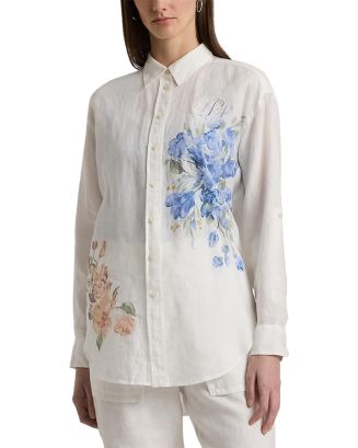 ラルフ・ローレン Lauren Ralph Lauren Plus-Size Oversize Floral Eyelet-Logo Linen Sh Women's Lauren Ralph Lauren Plus-Size Oversize Floral Eyelet