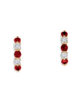Bloomingdale's Fine Collection - Ruby & Diamond Hoop Earrings in 14K Yellow Gold