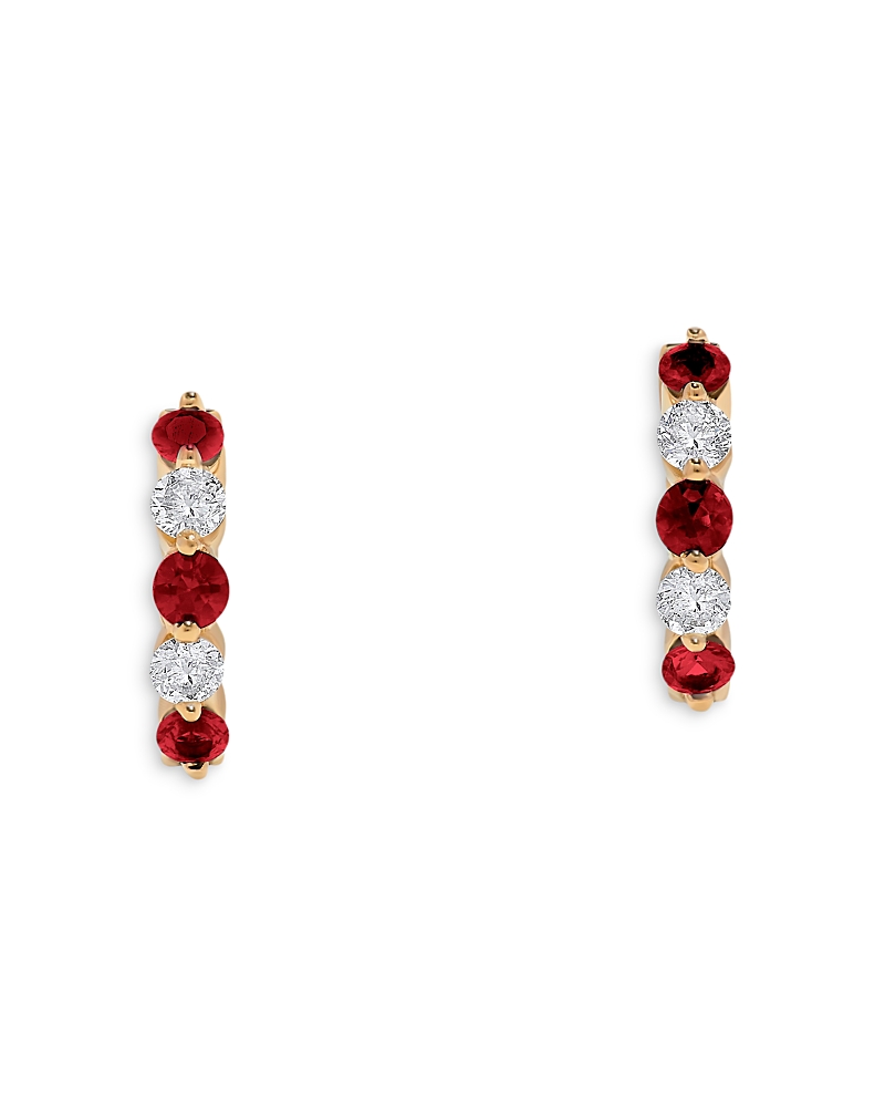 Bloomingdale's Fine Collection Ruby & Diamond Hoop Earrings in 14K Yellow Gold