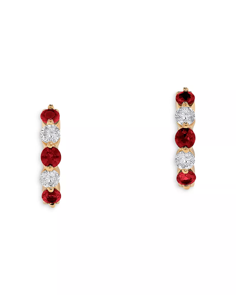 Bloomingdale's Fine Collection Ruby & Diamond Hoop Earrings in 14K Yellow Gold
