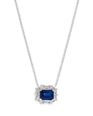 Bloomingdale's Sapphire & Diamond Halo Pendant Necklace In 14k White Gold, 16 - 100% Exclusive In Blue/white