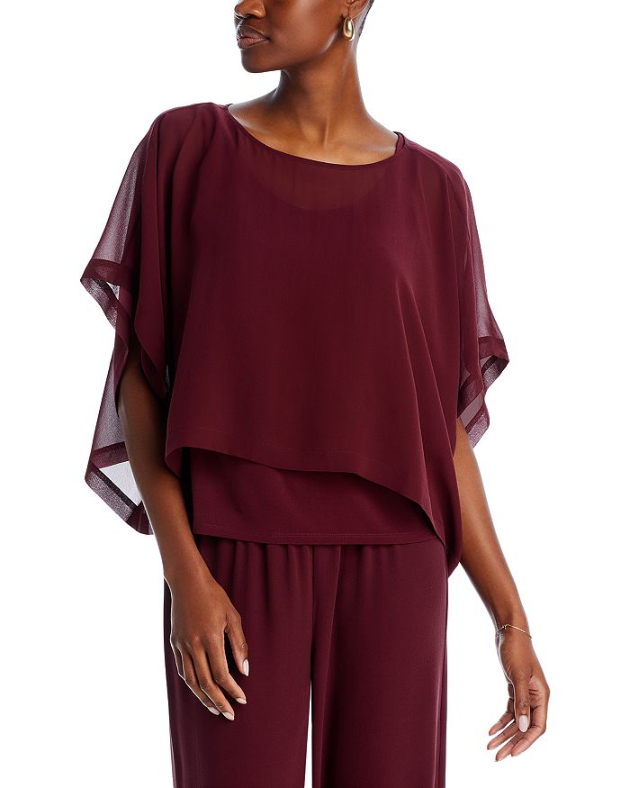 EILEEN FISHER Womens Purple 3/4 Sleeve Boat Neck Hi-Lo Top main image 1