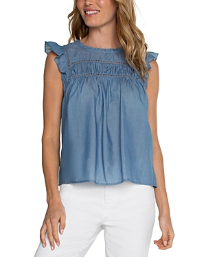 Liverpool Los Angeles Openwork Detail Flutter Sleeve Top In Bridgeton