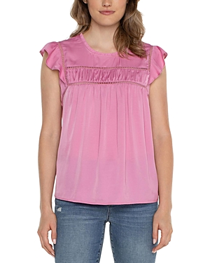 Liverpool Los Angeles Openwork Detail Flutter Sleeve Top In Rose Pink