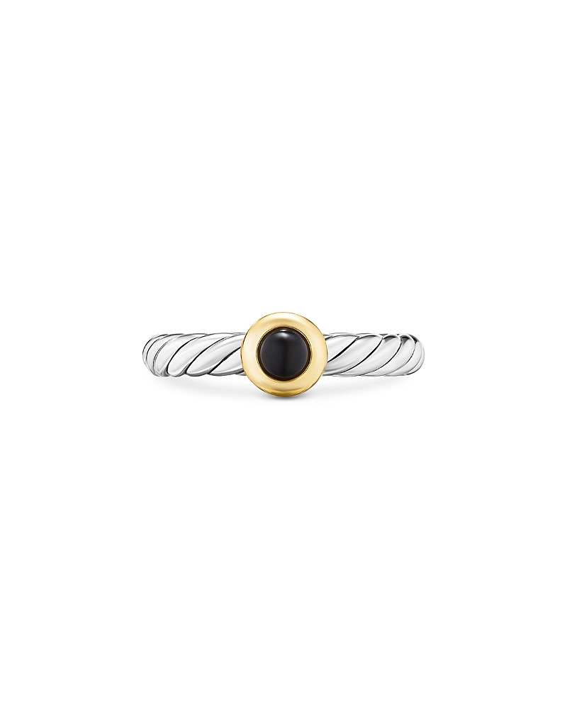 David Yurman Petite Modern Cable Ring in Sterling Silver with 14K Yellow Gold and Black Onyx, 2.8mm