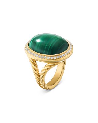 Albion&reg; Oval Ring in 18K Yellow Gold with Malachite and Diamonds, 21mm