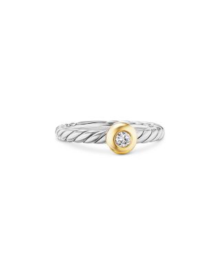 Petite Cable Flex Ring in Sterling Silver with 14K Yellow Gold and Center Diamond, 2.8mm