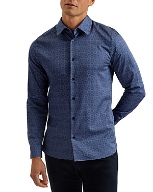 Ted Baker Slim Fit Printed Button Front Long Sleeve Shirt