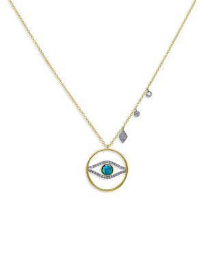 Shop Meira T 14k Yellow Gold & 14k White Gold Opal & Diamond Evil Eye Circle Necklace, 18 In Blue/gold