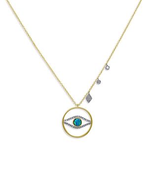Meira T 14k Yellow Gold & 14k White Gold Opal & Diamond Evil Eye Circle Necklace, 18 In Blue/gold