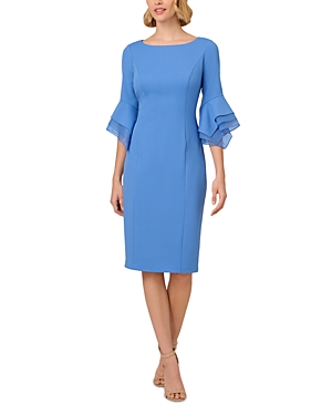 Shop Adrianna Papell Knit Crepe Tiered Sleeve Dress In Cool Water