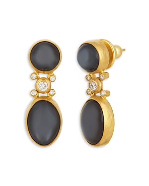 Gurhan 24K Yellow Gold Moonstone and Diamond Drop Earrings