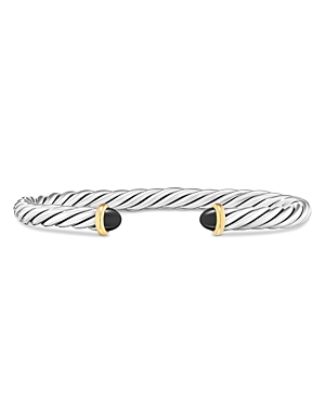 Men's Sterling Silver & 14K Yellow Gold Cable Flex Black Onyx Cuff Bracelet, 6mm
