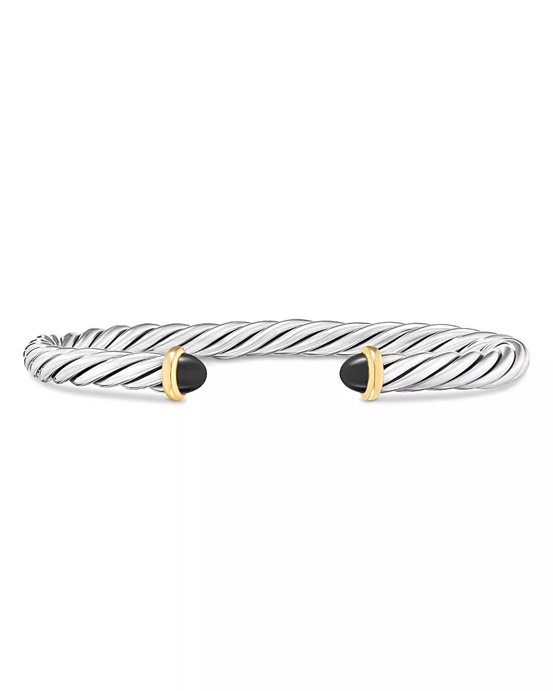 David Yurman Men's Cable Cuff Bracelet in Sterling Silver with 14K Yellow Gold and Black Onyx, 6mm