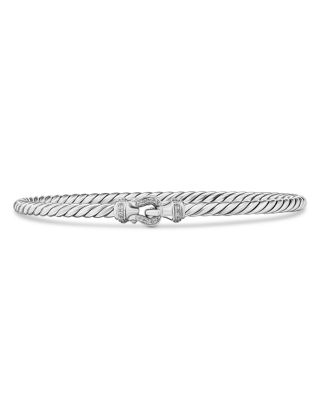 Sterling Silver Classic Cable Pav&eacute; Diamond Buckle Bracelet