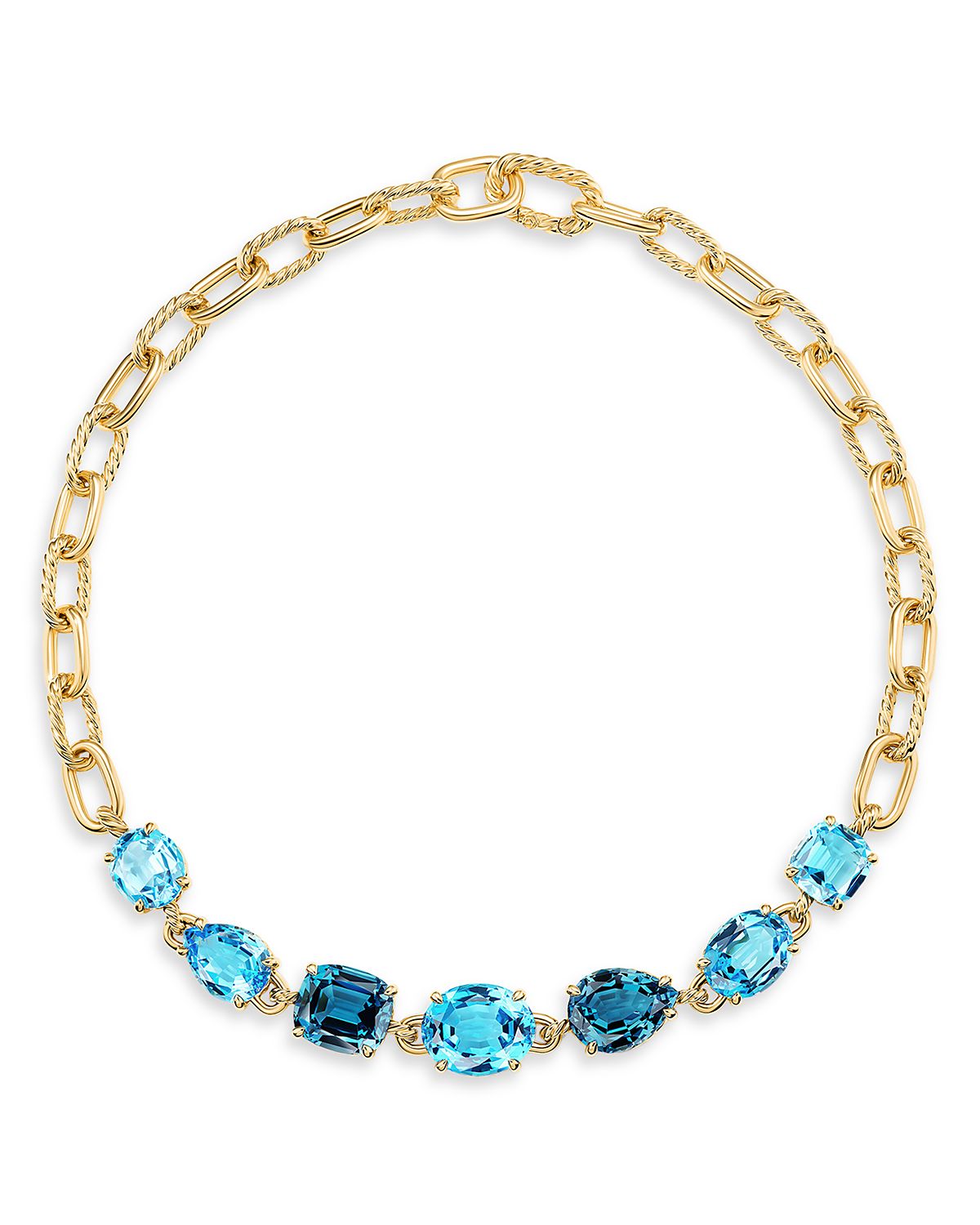 David Yurman 18K Yellow Gold Marbella Blue Topaz & Hampton Blue Topaz Chain Necklace