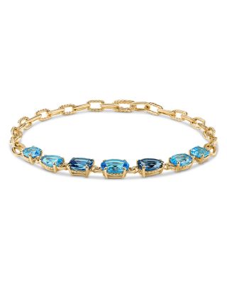18K Yellow Gold Marbella Blue Topaz & Hampton Blue Topaz Chain Necklace, 19" 
