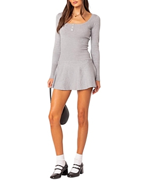 Shop Edikted Sylver Knit Mini Dress In Gray Melange