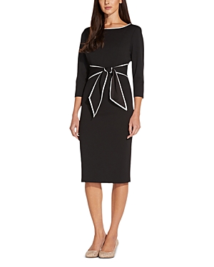 Adrianna Papell Tipped Crepe Tie Waist Dress