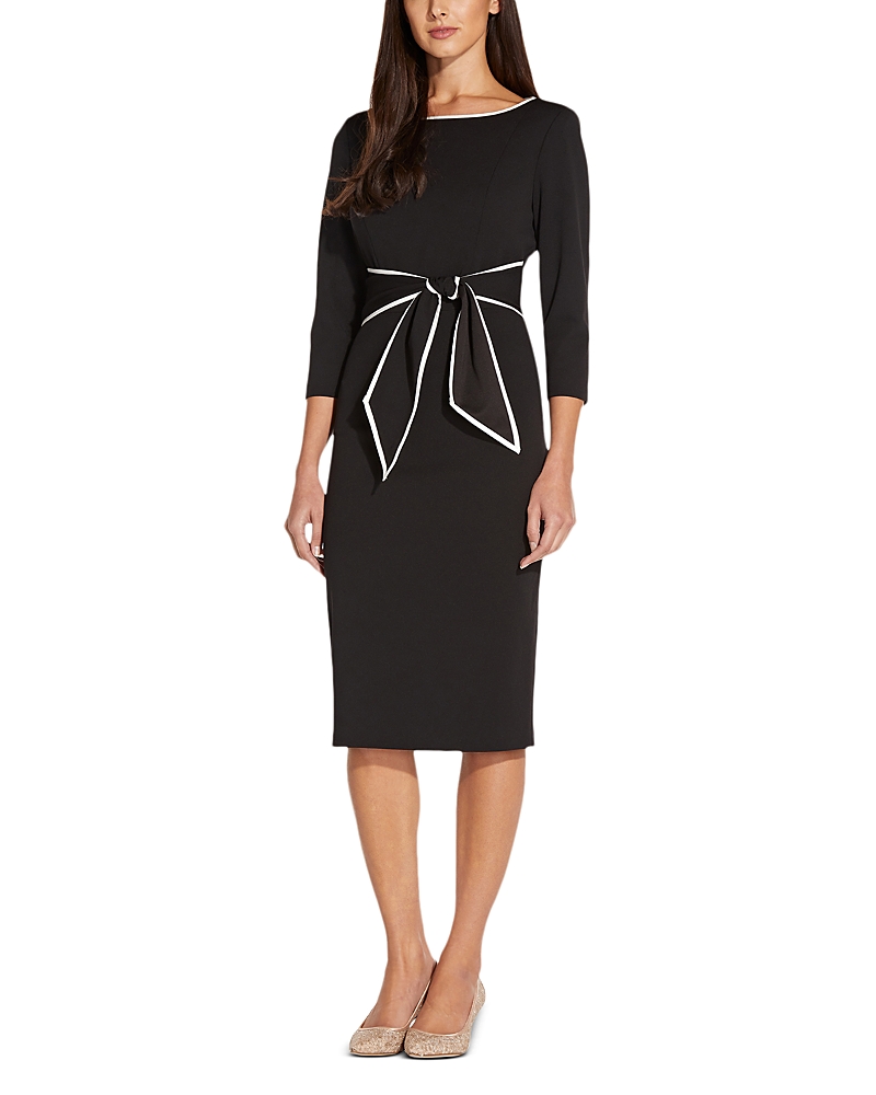 Adrianna Papell Tipped Crepe Tie Waist Dress