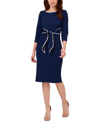 Adrianna Papell - Tipped Crepe Tie Waist Dress