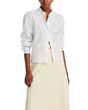 Shop Frame Embroidered Cotton Poplin Long Sleeve Shirt In White