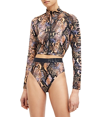 Allsaints Rina Bodycon Zip Through Rash Vest In Tahoe Brown