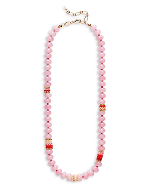 Anni Lu Barrel Mixed Bead Necklace, 15.74-18.11 In Pink