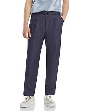 Shop Michael Kors Belted Chambray Trousers In Midnight