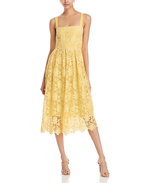 Aqua Lace Midi Dress In Butter Yellow