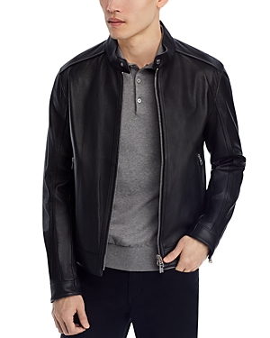 Shop Hugo Boss Mansell Leather Jacket In Black