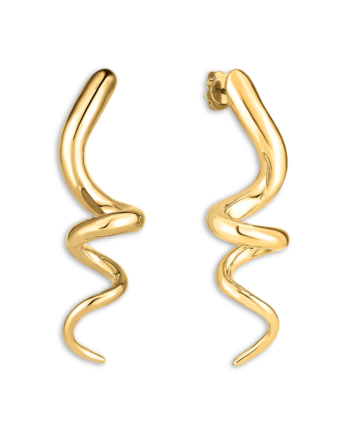 18K Yellow Gold Designer Gold Spiral Drop Earrings