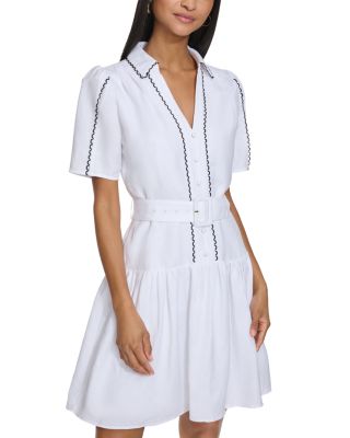 chinese dress ladies KARL LAGERFELD Paris Women's Short Puffed Sleeve V-Neck Hanky Hem Belted  Midi Dress, Teaberry Combo, 2 at Amazon Women's Clothing store