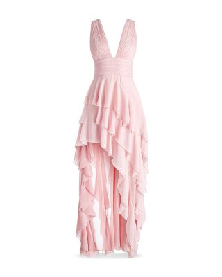 Alice and Olivia Holly Low Neck Ruffle Asymmetric Maxi Dress