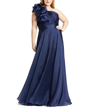 Shop Mac Duggal One-shoulder Ruffle Evening Gown In Midnight