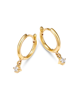 Zoe Chicco 14K Yellow Gold Prong Diamonds Diamond Dangle Small Huggie Hoop Earrings