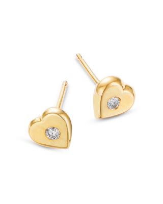 14K Yellow Gold Feel the Love Diamond Heart Stud Earrings