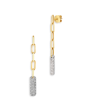 Diamond Pave Oval Link Drop Earrings in 14K White & Yellow Gold, 0.60 ct. t.w.